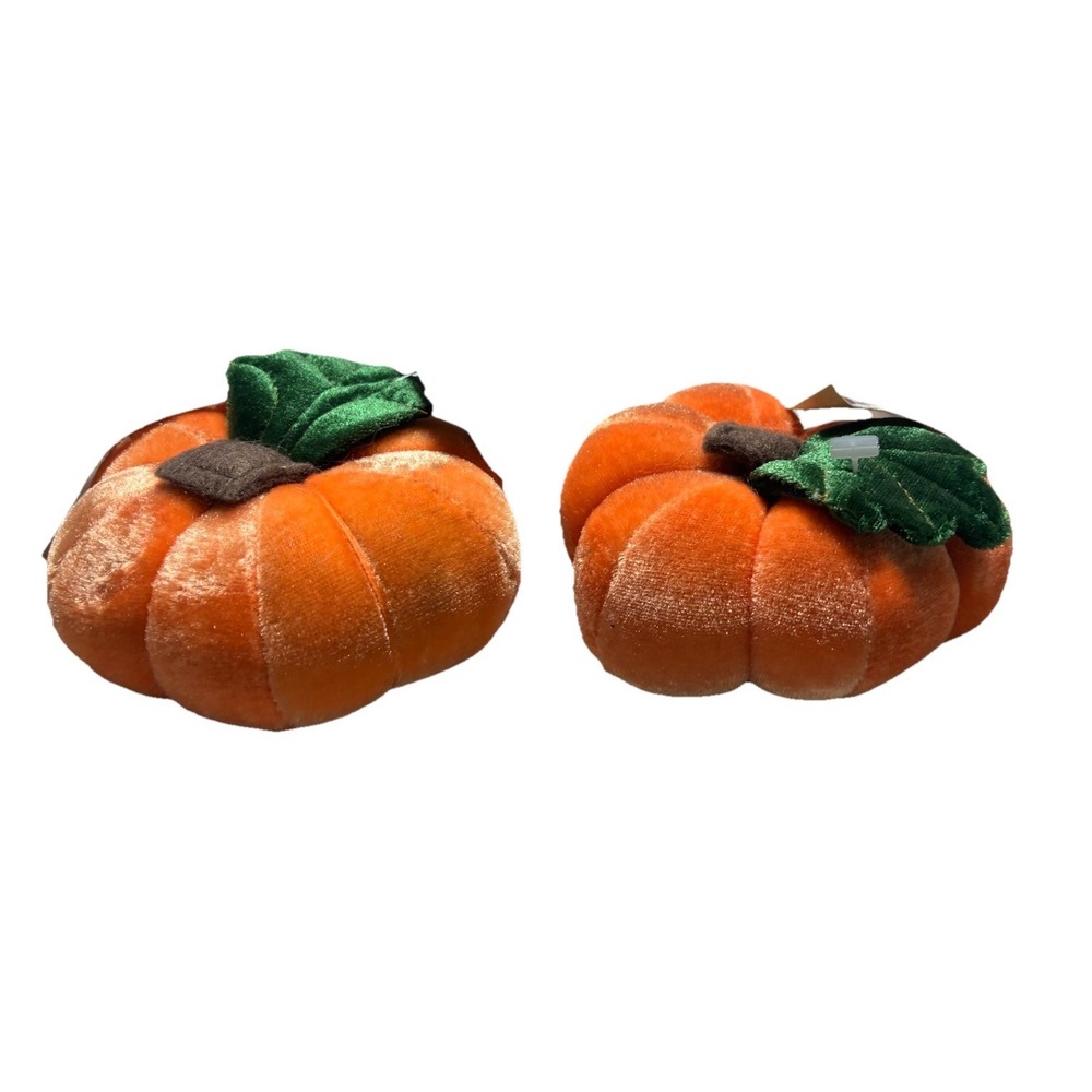 Velvet‎ Pumpkins w/Stems Plush Mini 2x4" Fall Decoration Lot of 2 K Mart Vintage